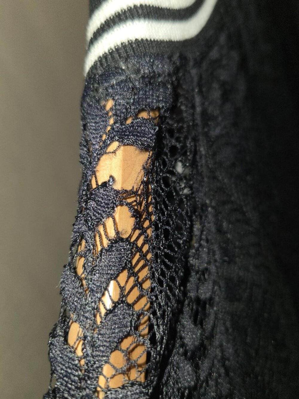 RACHEL ROY Lace Bomber Jacket. sz XL. Long Sleeve Zip Front Striped Trim Ruffle - Picture 5 of 16